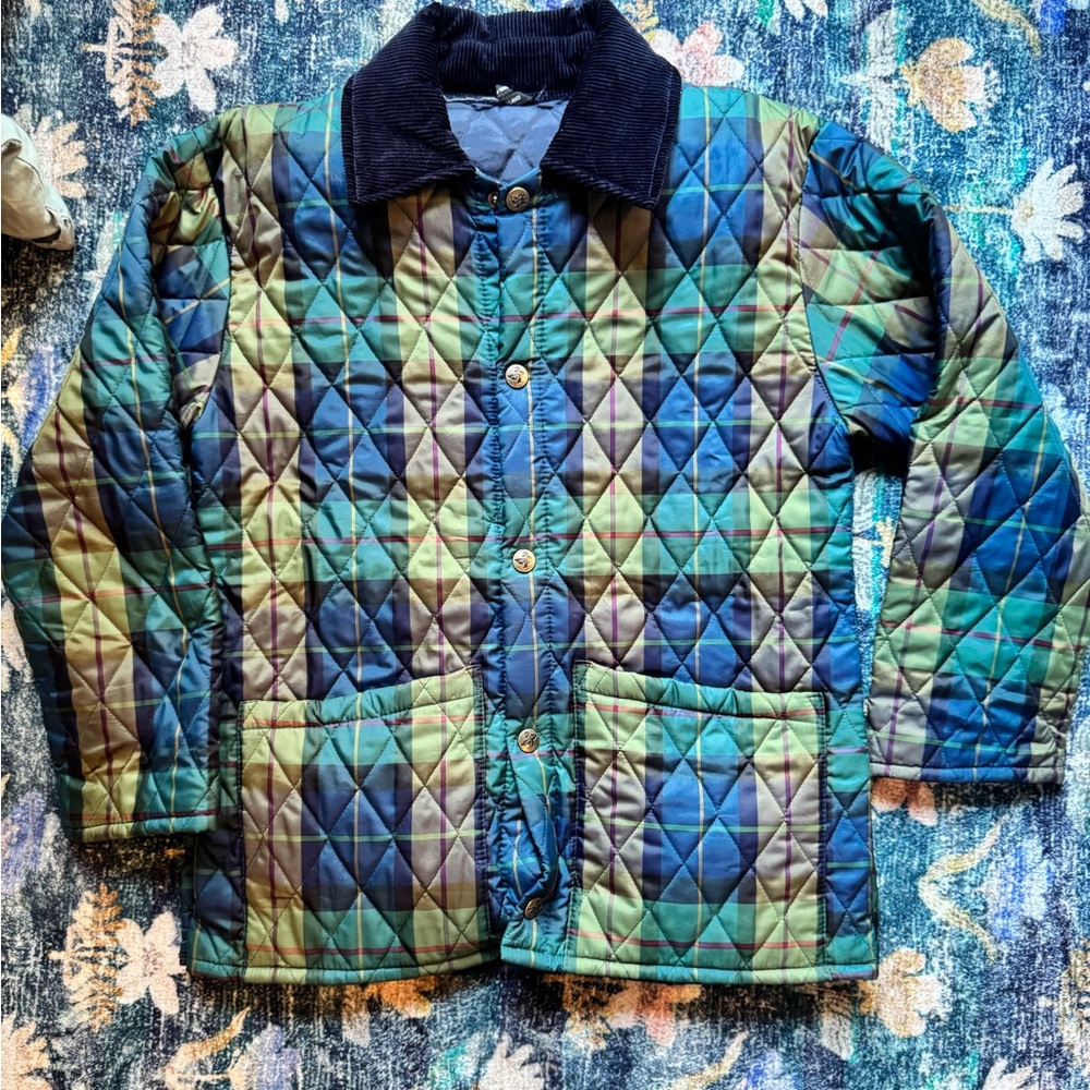 John Partridge Women's Quilted Puffer Jacket - Green and Blue, Made in England